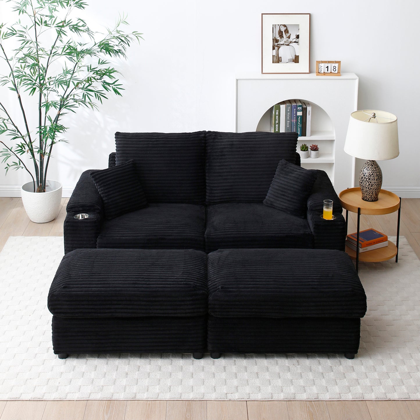 Brianna Loveseat with Ottomans - Black