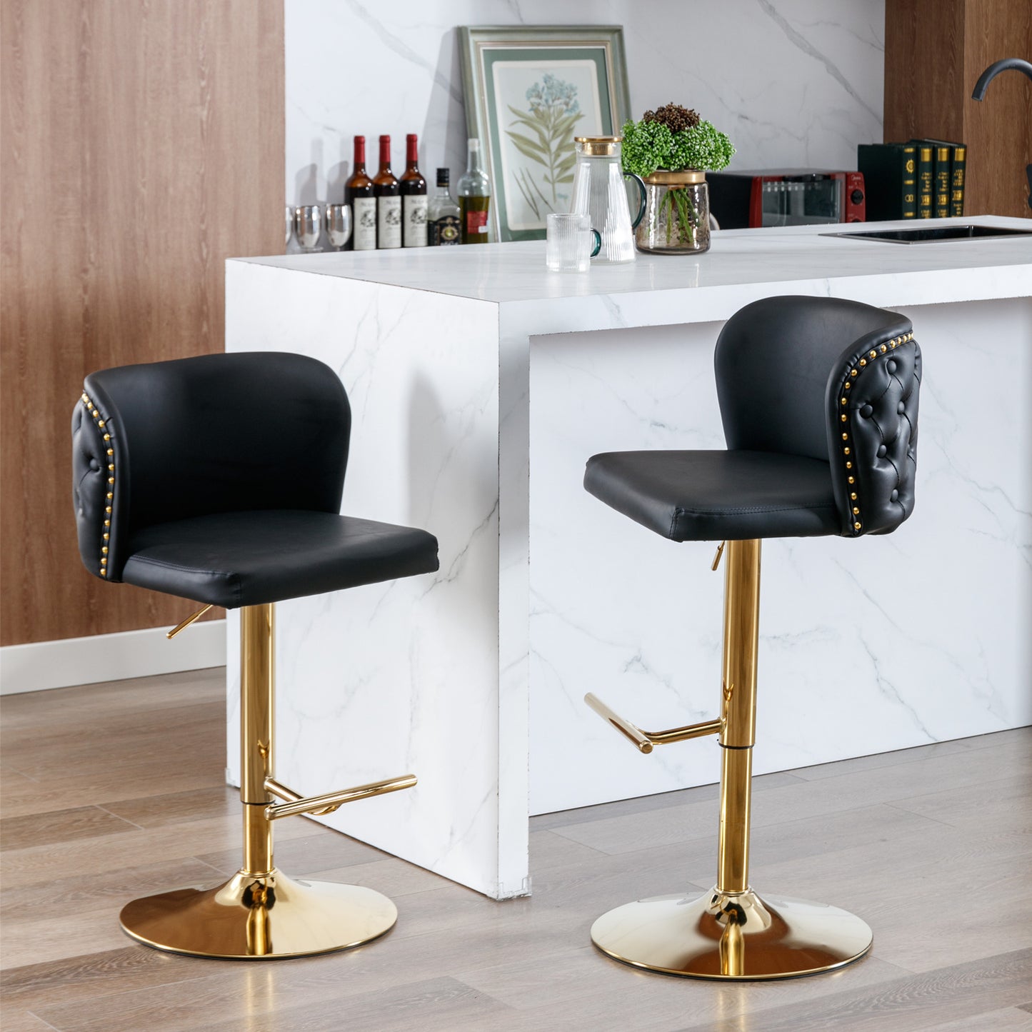 Tufted Swivel Barstools - Black  Set of 2