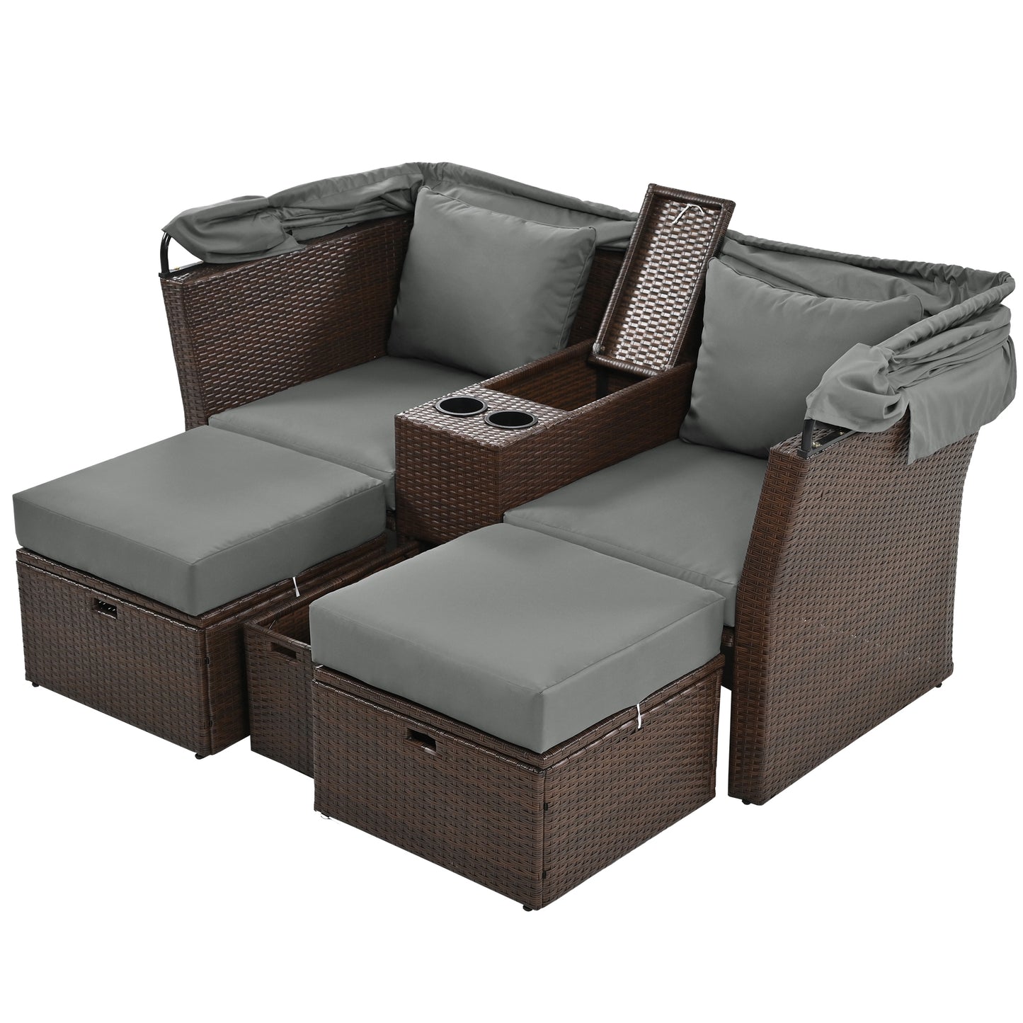 Ginson 2-Seater Outdoor Patio Daybed - Gray