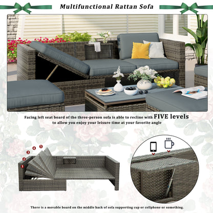 Ocie 5 Pc Outdoor Patio Rattan Sectional Sofa Set - Gray