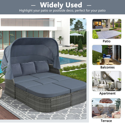 Zella Outdoor Daybed with Retractable Canopy Set - Gray