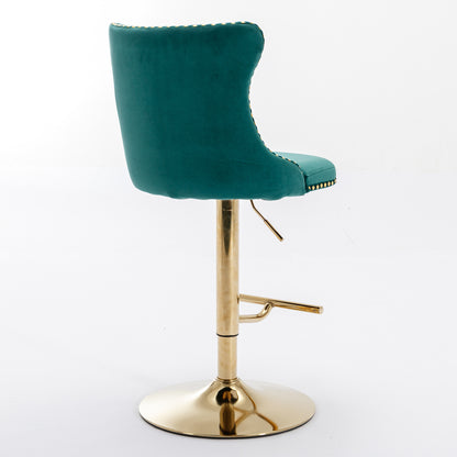 Stellar Golden Swivel Velvet Barstools Adjusatble Height - Green  Set of 2