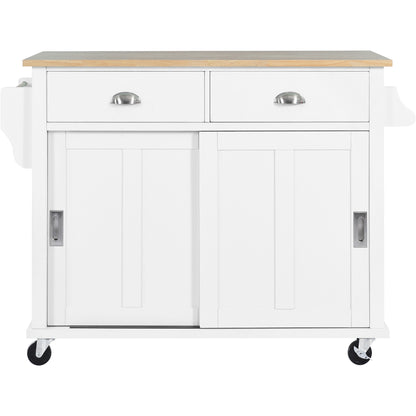 Culinary  Kitchen Cart with Countertop With Barn Door - White