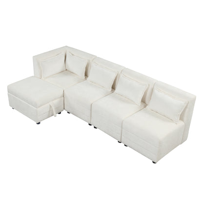 Lexi Sectional Sofa 5-seater Modular Couches with Storage Ottoman - Cream