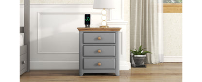 Aiko Wooden Nightstand with USB Charging Ports - Gray