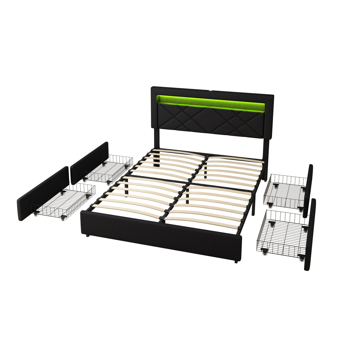 H1 Queen Size Bedframe with LED - Dark Black