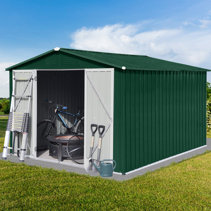 Homer 10 X 8 ft Metal Garden Sheds Outdoor Storage - Green+White