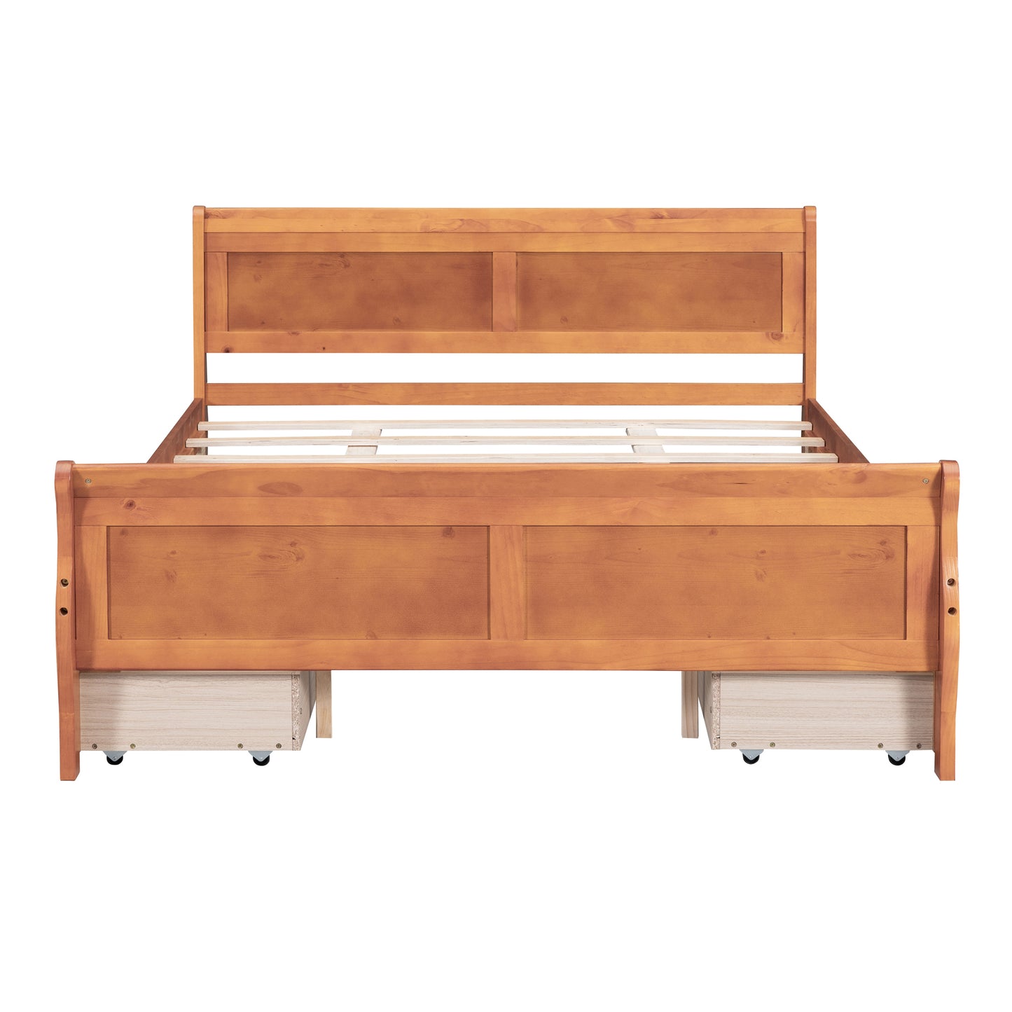 Meg Queen Size Wood Platform Bed with 4 Drawers - Oak