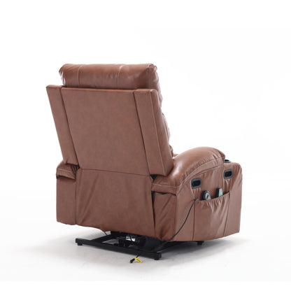 Elias Large Power Lift Recliner Chair with Massage - Brown