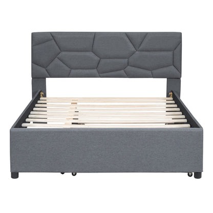 Brick Full Size Upholstered Platform Bed with Twin Size Trundle - Gray