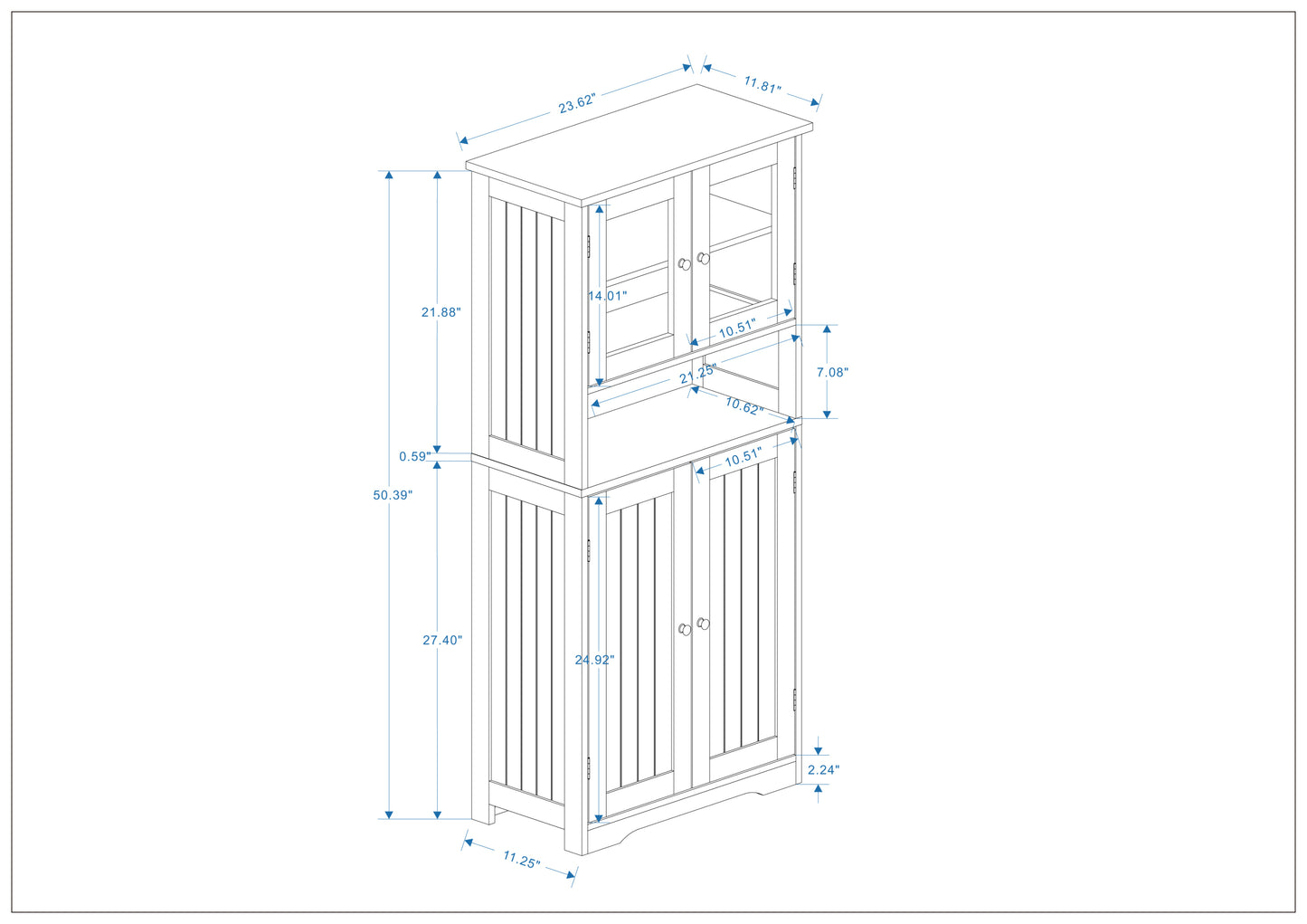 Myra II Storage Cabinet with Glass Doors - White