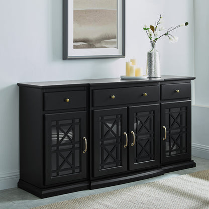 Classic Fretwork Detailed Glass-Door Sideboard - Black