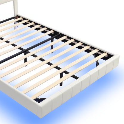 Marc Queen II Size Floating Bed Frame with LED - White