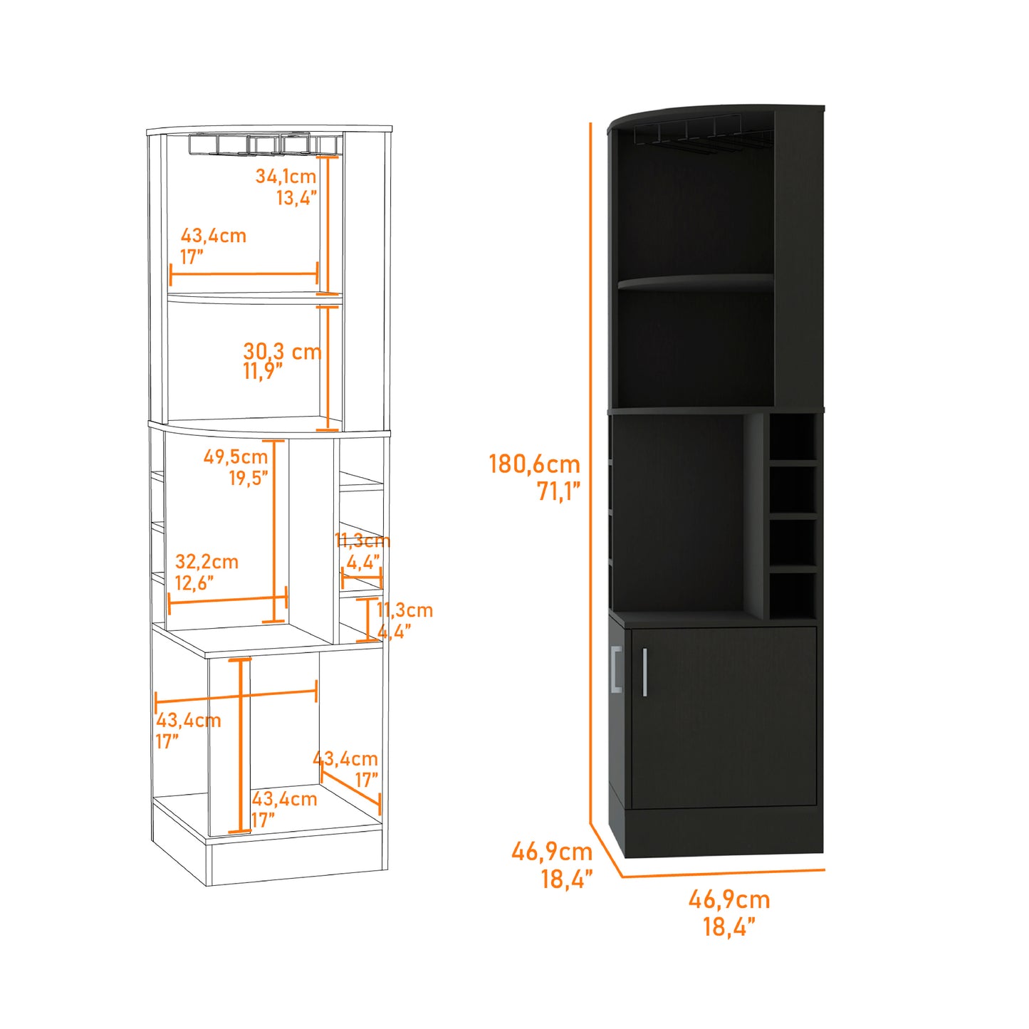 Wenzel 8-Bottle 2-Shelf Bar Cabinet - Black