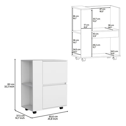 Tully Bar Cart Two Pull-Down Door Cabinets - White