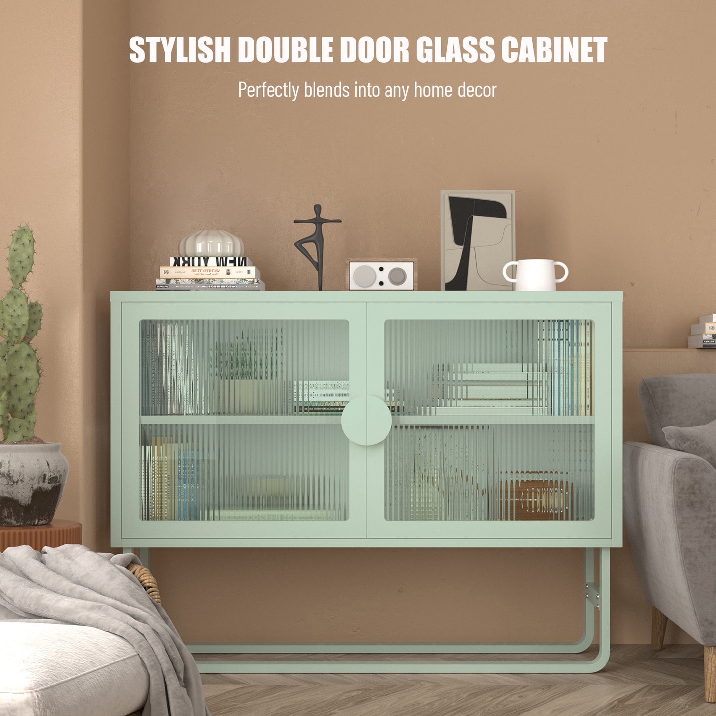 Tempered Glass Cabinet Credenza - Light Green