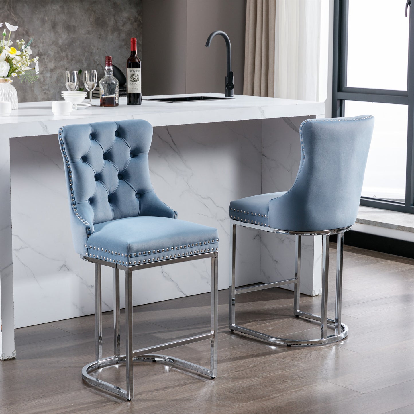 Comfy Counter Height Bar Stools - Light Blue Set of 2