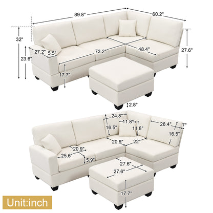 Aria 5-Seat Modular Sectional Set with Convertible Ottoman - Beige