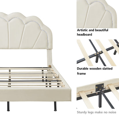 Atlantic Queen Size Platform Bed Frame withe LED - Beige