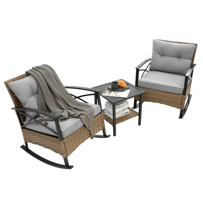 Stearns 3 Pc Rocking Rattan Set - Gray