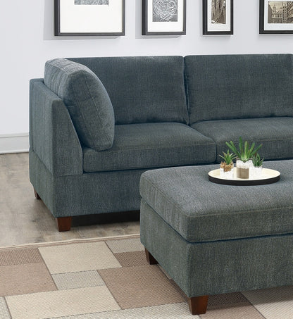 Verma Grey Chenille Modular Sectional 6pc Set 2x Corner Wedge 2x Armless Chairs and 2x Ottomans