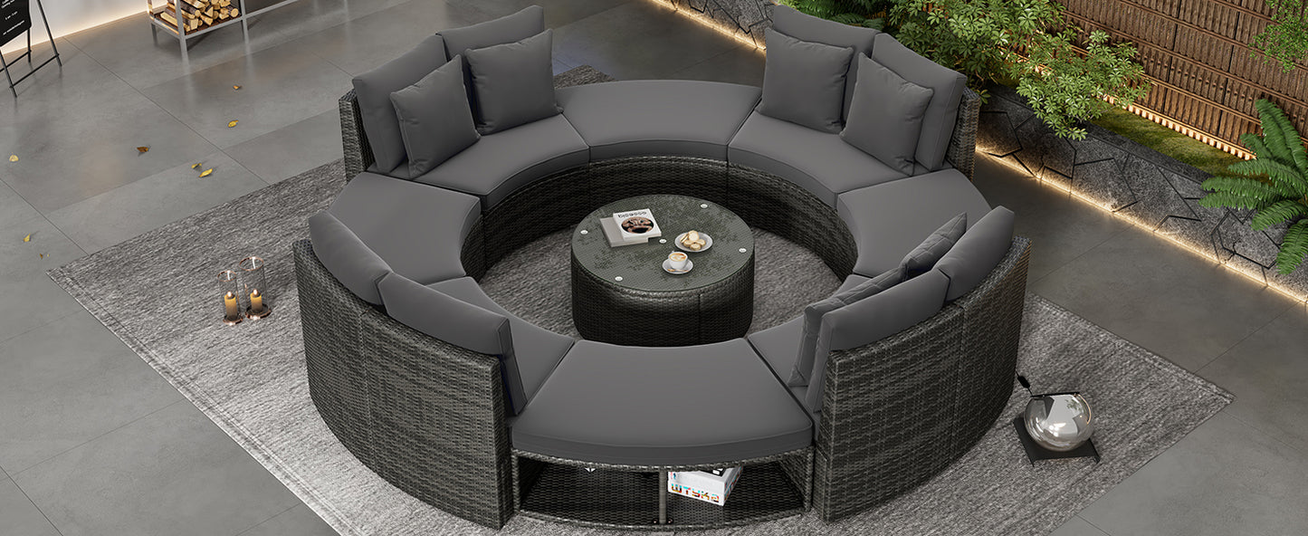 Serrano 9 Pc Outdoor Patio Circular Outdoor Sofa Set - Gray