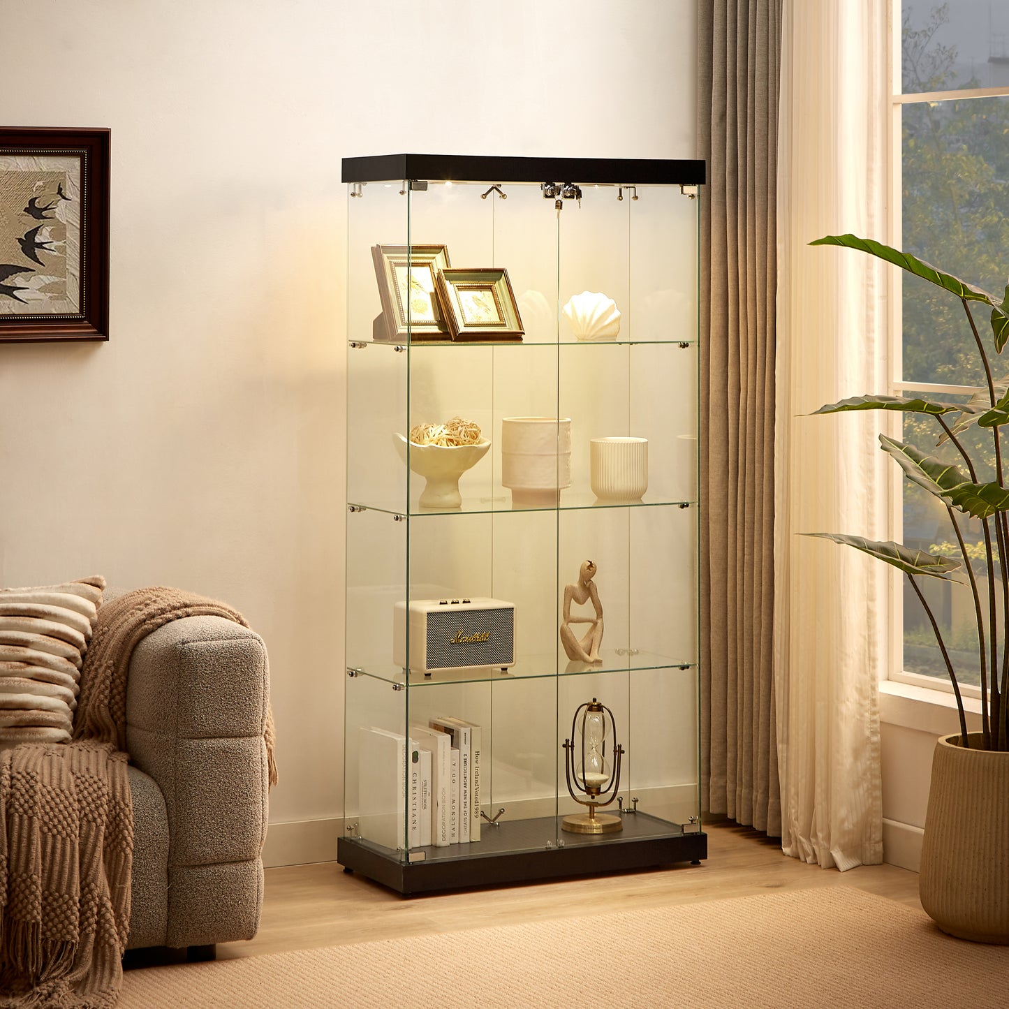 Stargazer 4 Shelves Glass Display Cabinet - Black