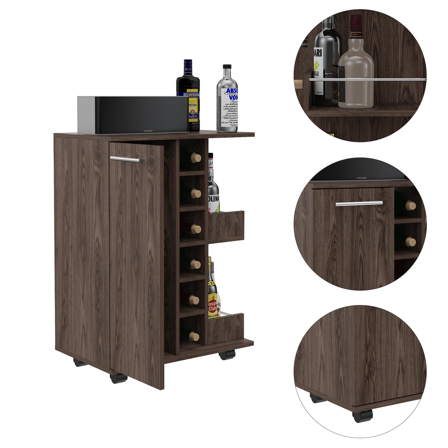 Minta Bar Cabinet With 2 Side Shelves - Brown