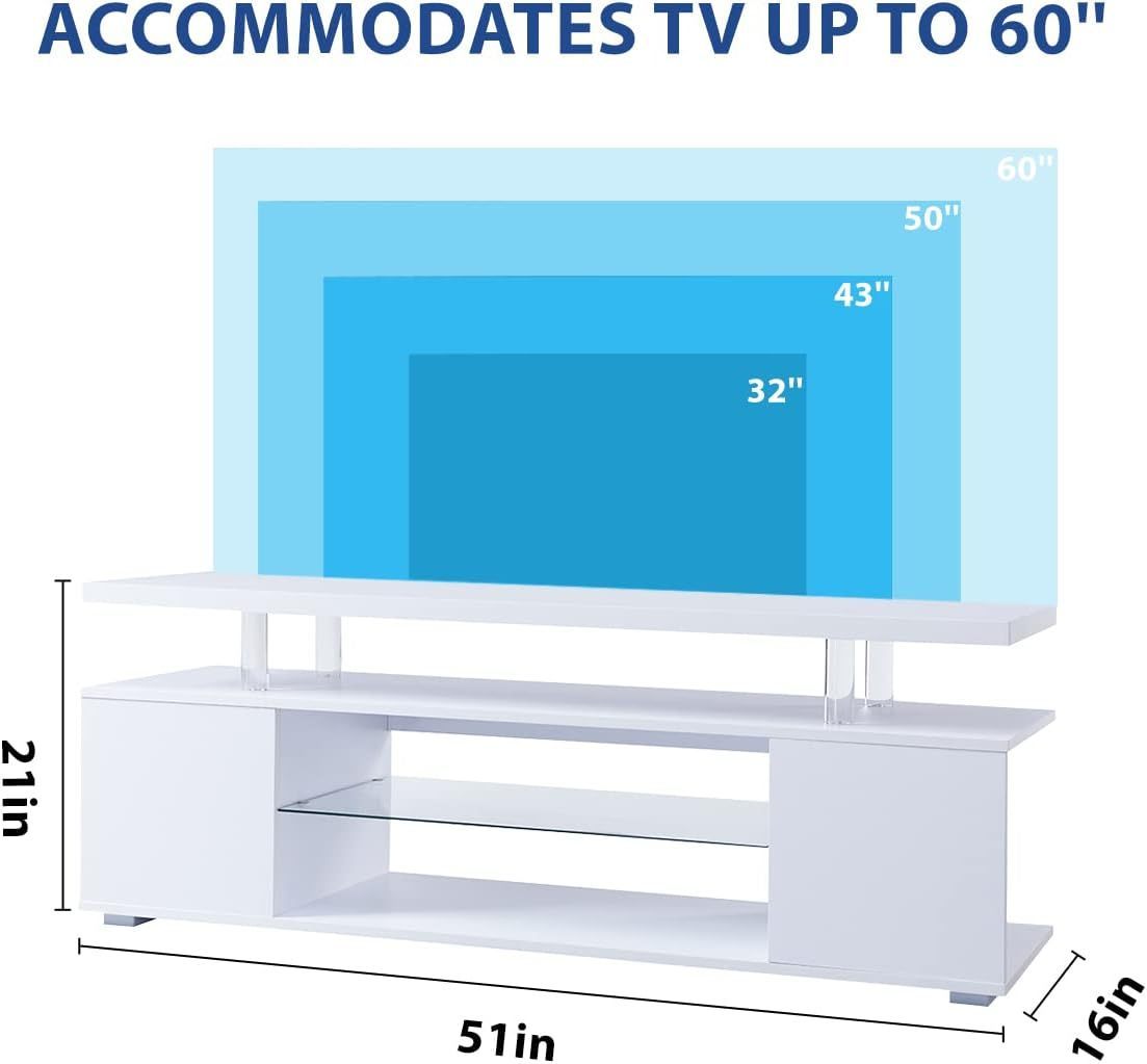 Pulse TV Stand Entertainment Center for 65 Inch TV - White