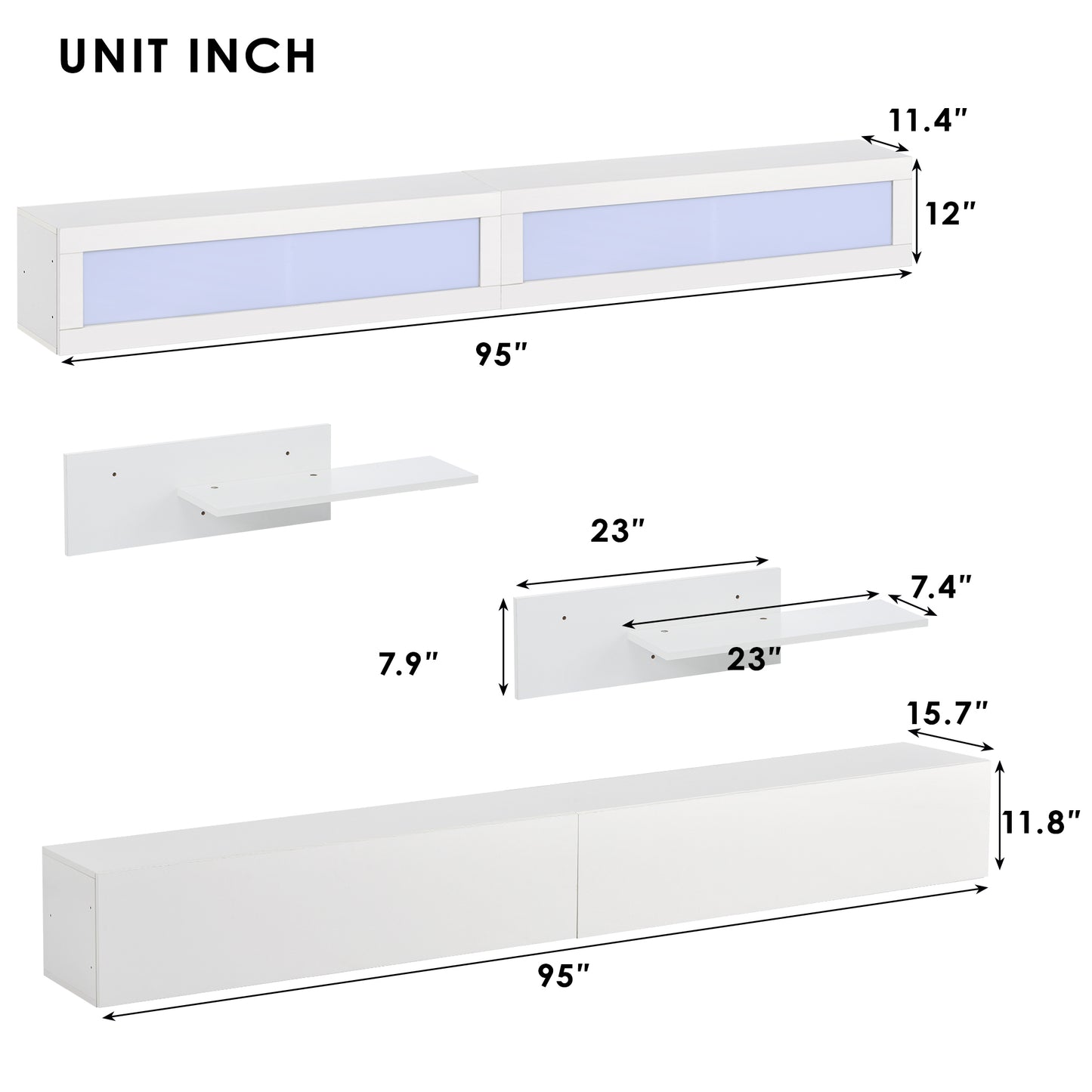 Sega Wall Mount Floating TV Stand with Four Media Storage - White