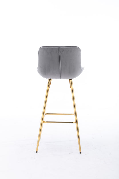 26 Inch Vista Bar Stools with Chrome Footrest  Velvet Fabric  Golden Leg - Gray  Set of 2