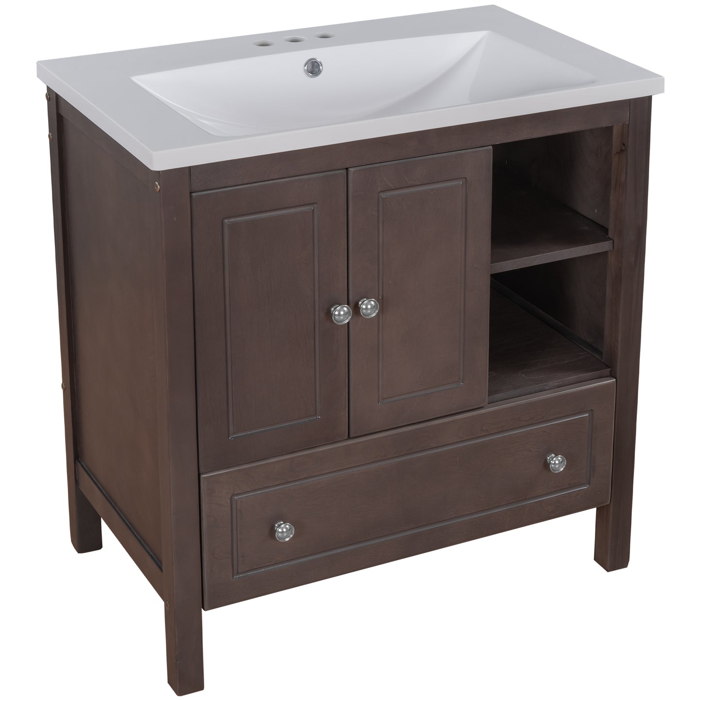 Wooden Bathroom Vanity with Ceramic Sink - Brown