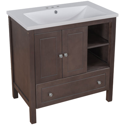 Wooden Bathroom Vanity with Ceramic Sink - Brown