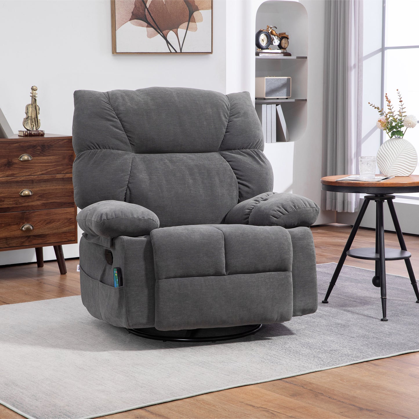 Jova Oversized Swivel Rocker Chair with Heat Vibration Massage - Dark Gray