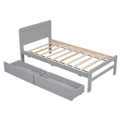 Neki Twin Size Platform Bed Frame with 2 Drawers - Gray