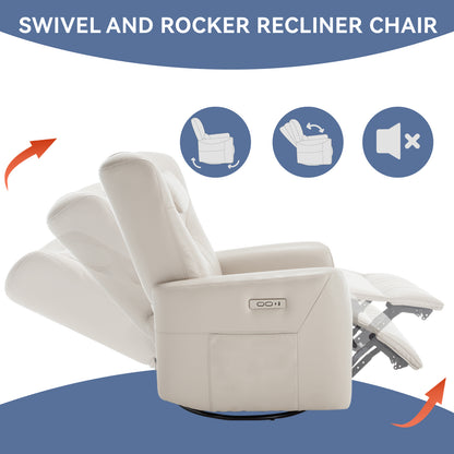 Davila Swivel and Rocker Power Recliner Chair with Lumbar and Neck Support - Light Gray