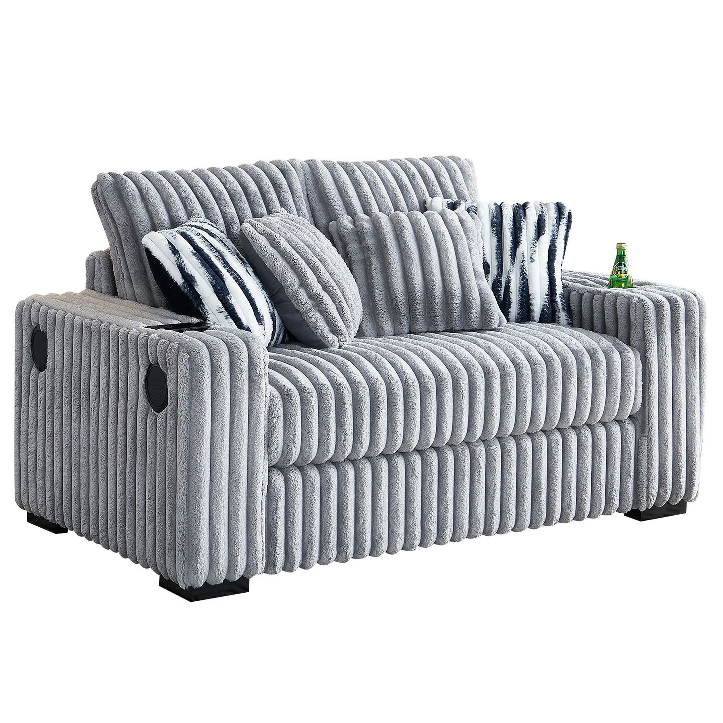 Gene Square Arm Loveseat With Ottoman - Light Gray