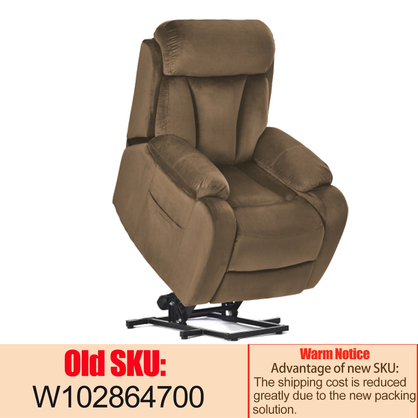 Rios Velvet Lift Chair Recliner - Brown