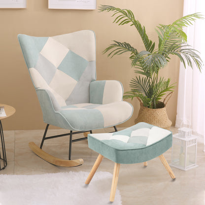 Noble II Patchwork Linen Rocking Chair with Ottoman