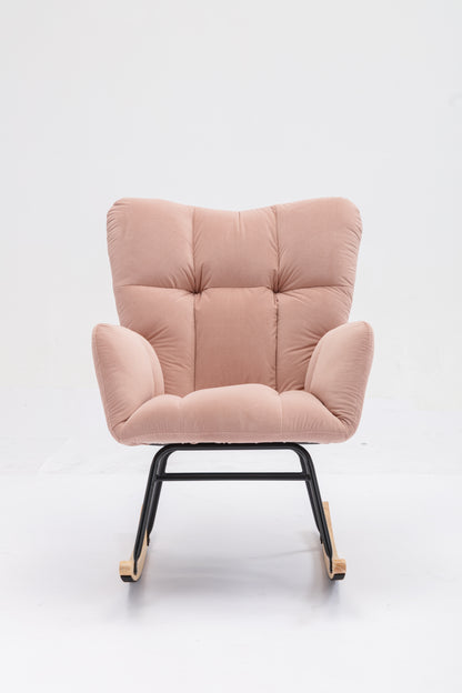 Noble Velvet Tufted Upholstered Rocking Chair - Pink