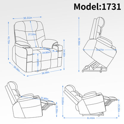 Okin II Power Lift Fabric Recliner Chair with Massage & Heat - Blue