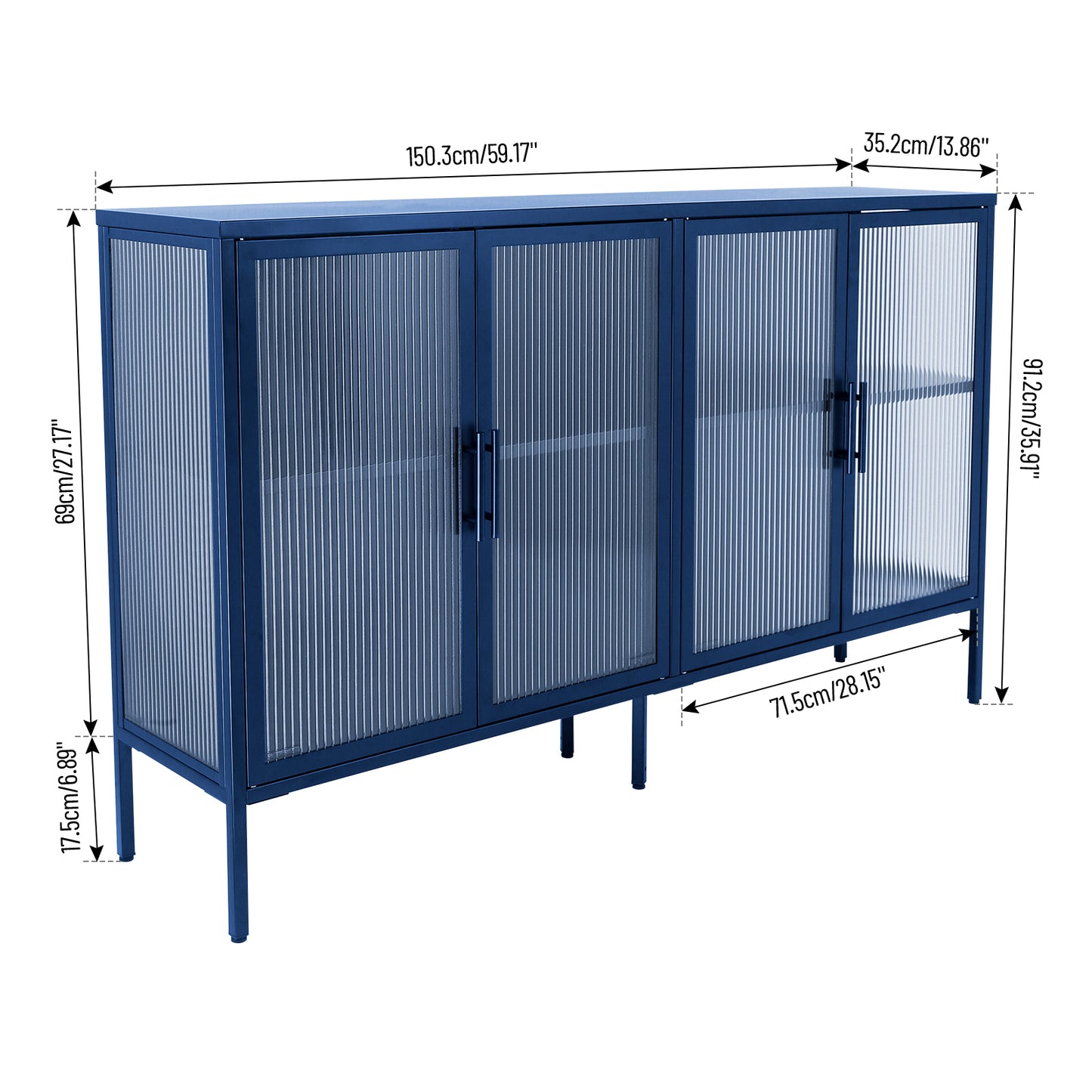 Nera Tempered Glass Credenza - Blue