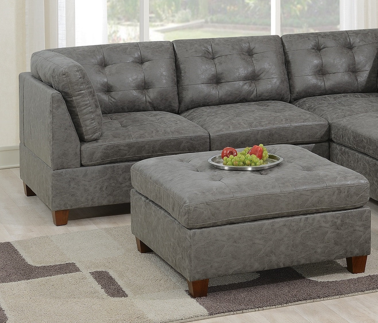 Kata Antique Modular Sectional 6pc Set 2x Corner Wedge 2x Armless Chairs and 2x Ottoman - Grey