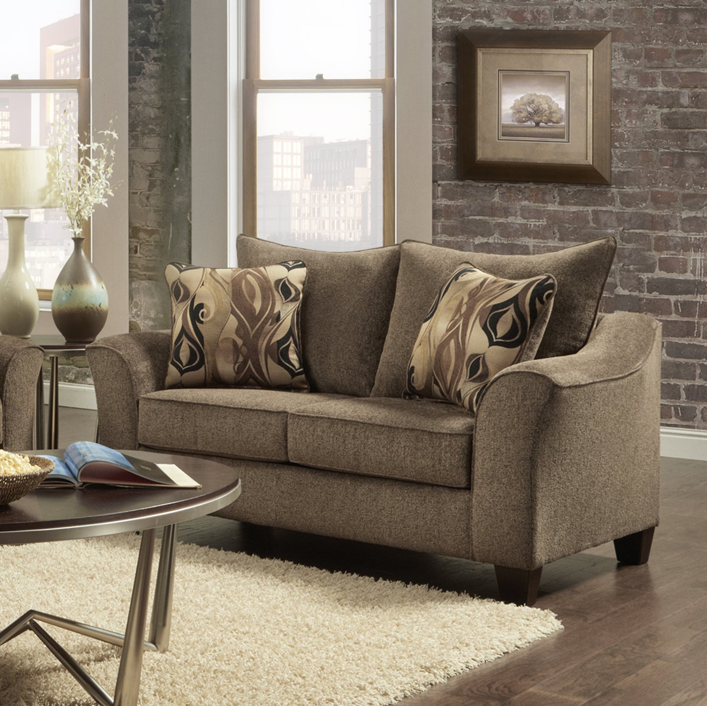 Camero Fabric Pillowback Loveseat - Brown