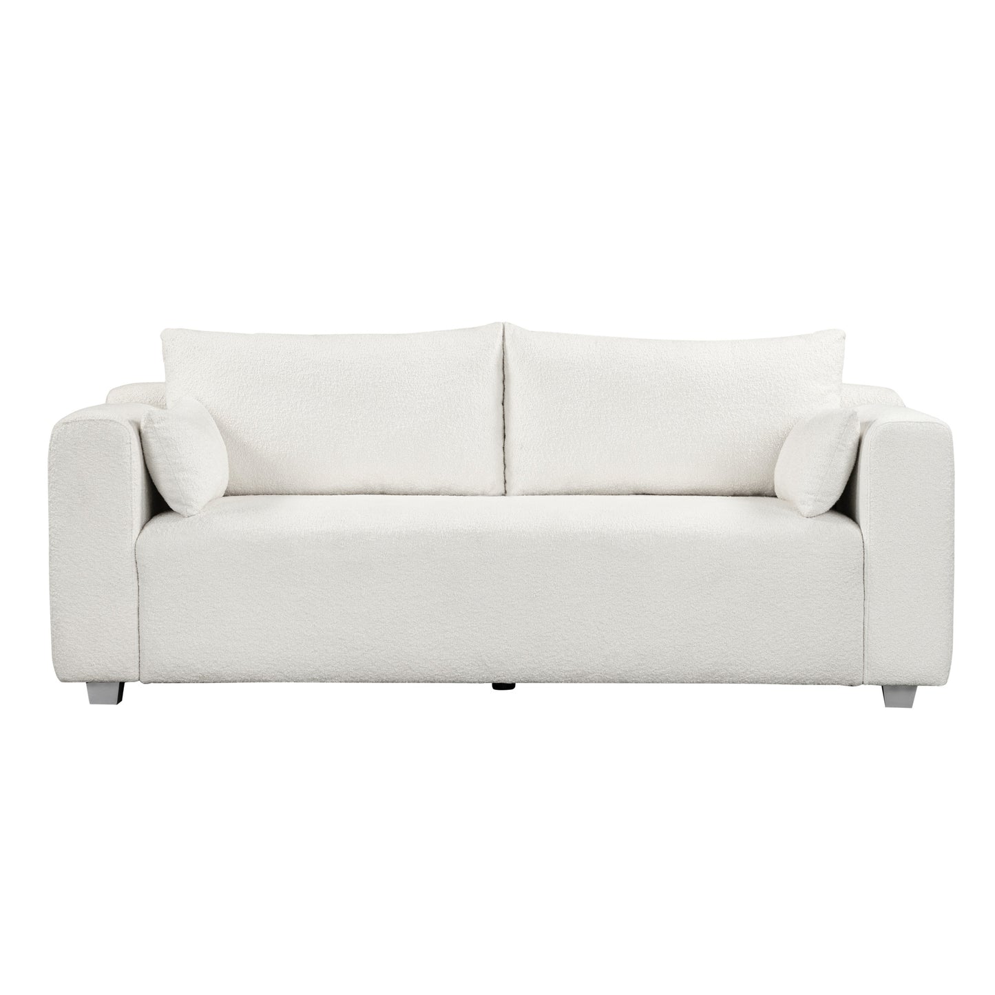 Fabric Sofa with 2 Pillows - White