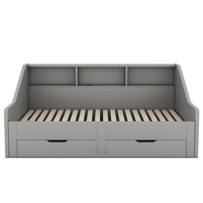 Zion Twin to King Size Daybed  with Storage Bookcases - Gray