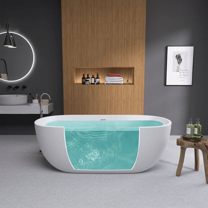 Hana 65" Oval Shape  Acrylic Freestanding  Soaking Bathtub - Matte White