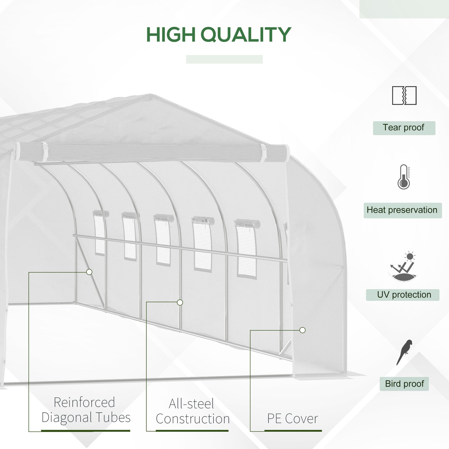 Emery 26' x 10' x 7' Walk-In Greenhouse Tunnel - White