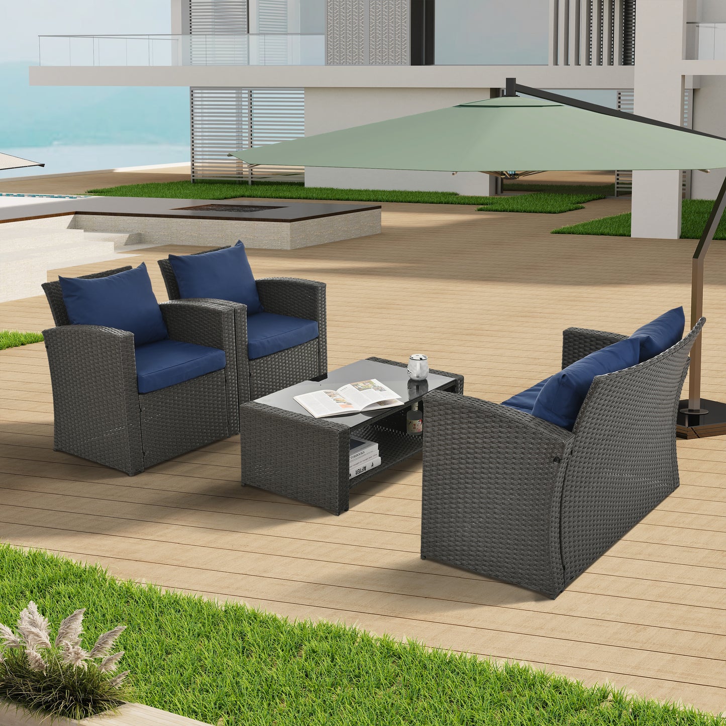 Moray 4 Pc Outdoor Patio Seating Set - Light Blue