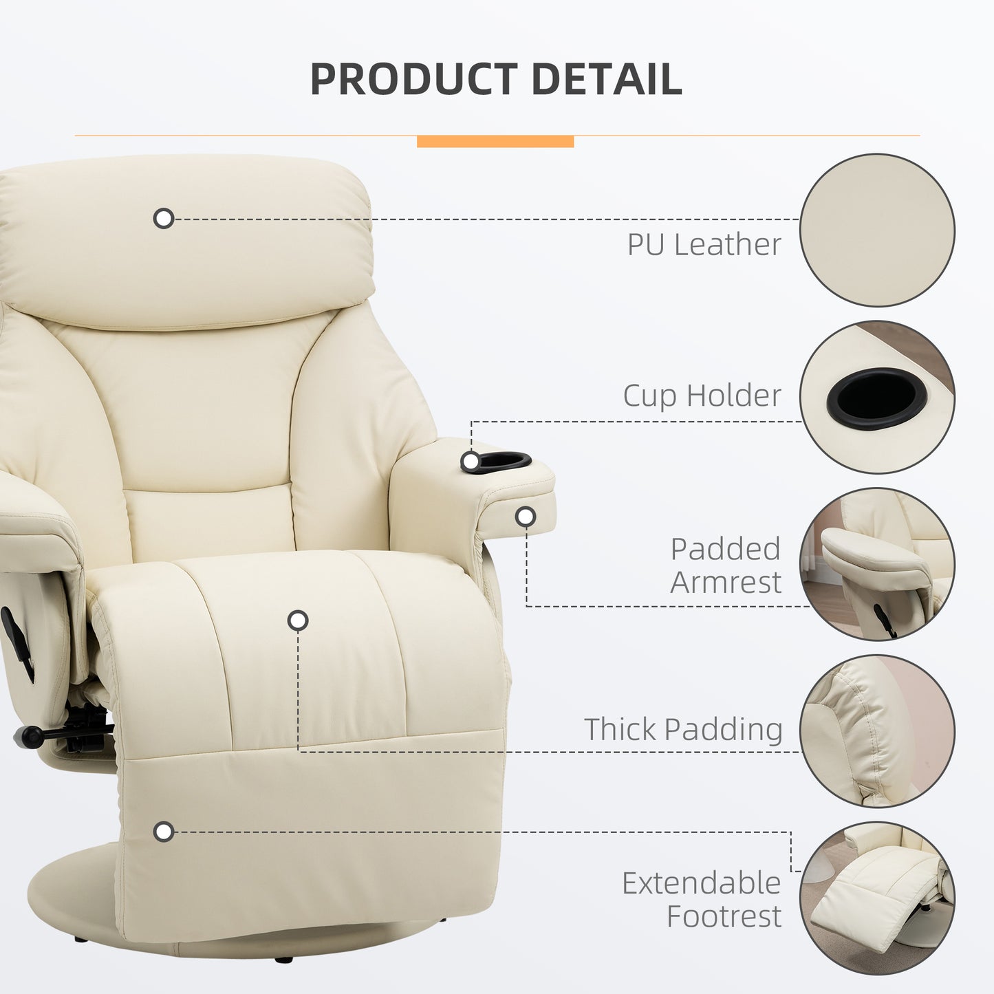 Crawford Swivel Recliner Armchair - Cream